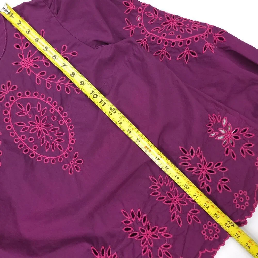 J CREW Mockneck cotton poplin top with embroidered eyelet Purple Preppy Boho